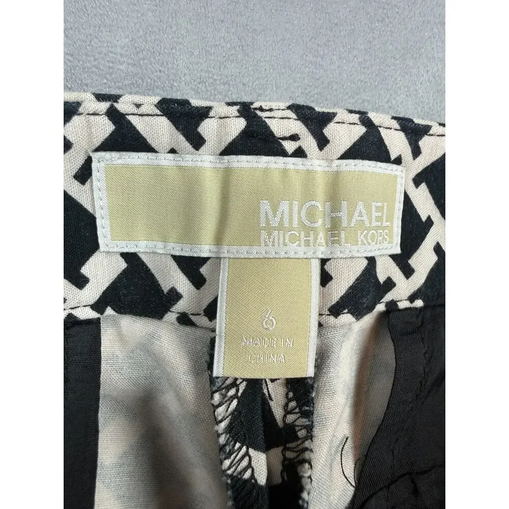 MICHAEL Michael Kors Skinny Size 6 Black Wt Geometric Stretch Career Ankle Pants